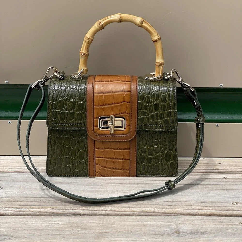 Brahmin Small Hallie Green Brookhaven Crossbody Satchel Top Handle Bag